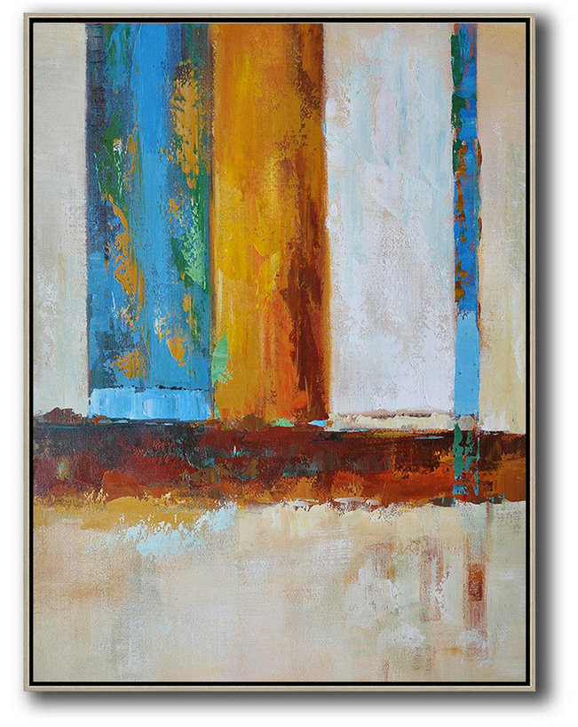 Abstract Painting Extra Large Canvas Art,Vertical Palette Knife Contemporary Art,Modern Wall Decor,Blue,White,Yellow,Red.Etc